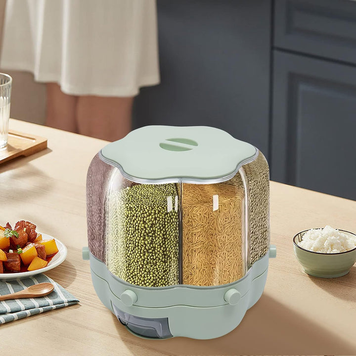 Reisspender 360° Drehung Müslispender 8KG Getreidespender mit 6 Kammern Getreidebehälter Cerealiensp