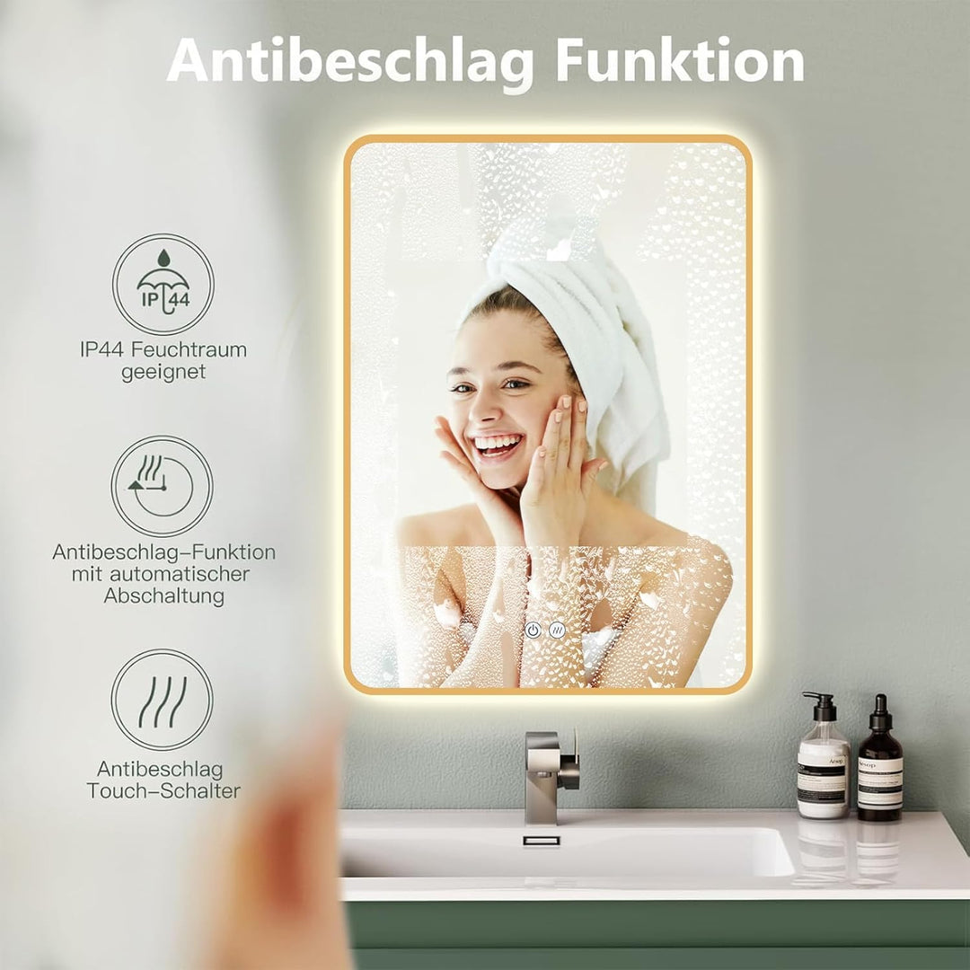 Badspiegel Led Beleuchtung Rechteck 70x100/100x70cm, Wandspiegel mit Antibeschlag und mit Touch Scha