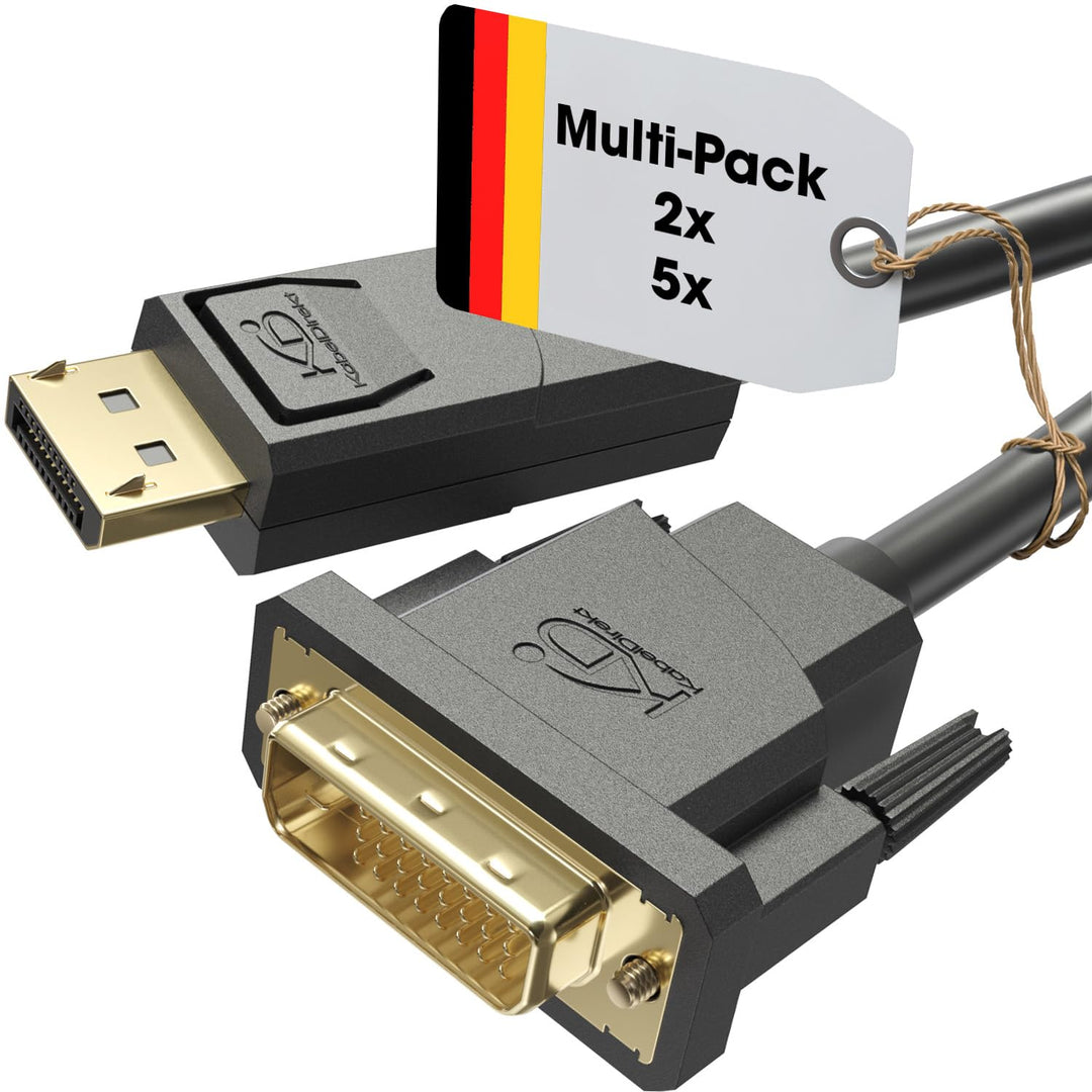 KabelDirekt – DisplayPort auf DVI Adapter Kabel – 2x 2 m (Kabel mit störungsfester Schirmung für Gra