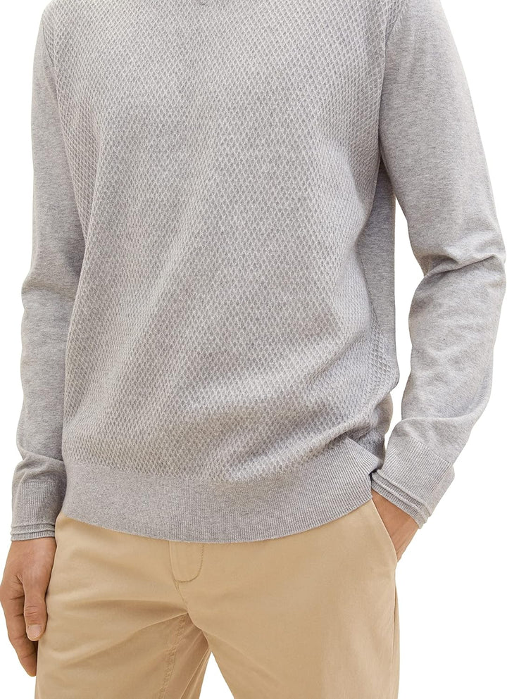 TOM TAILOR Herren Cosy Strickpullover mit V-Ausschnitt S 12035-grey Heather Melange, S 12035-grey He