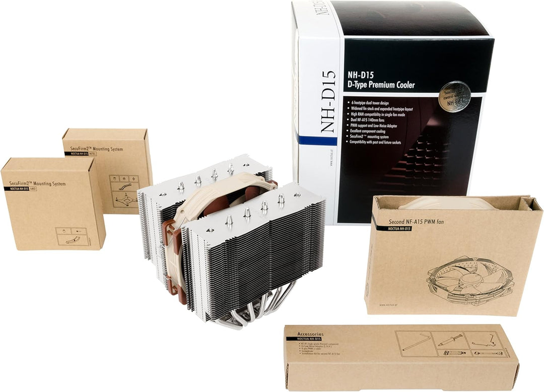 Noctua NH-D15, Premium CPU Kühler mit 2x NF-A15 PWM 140mm Lüftern (Braun)