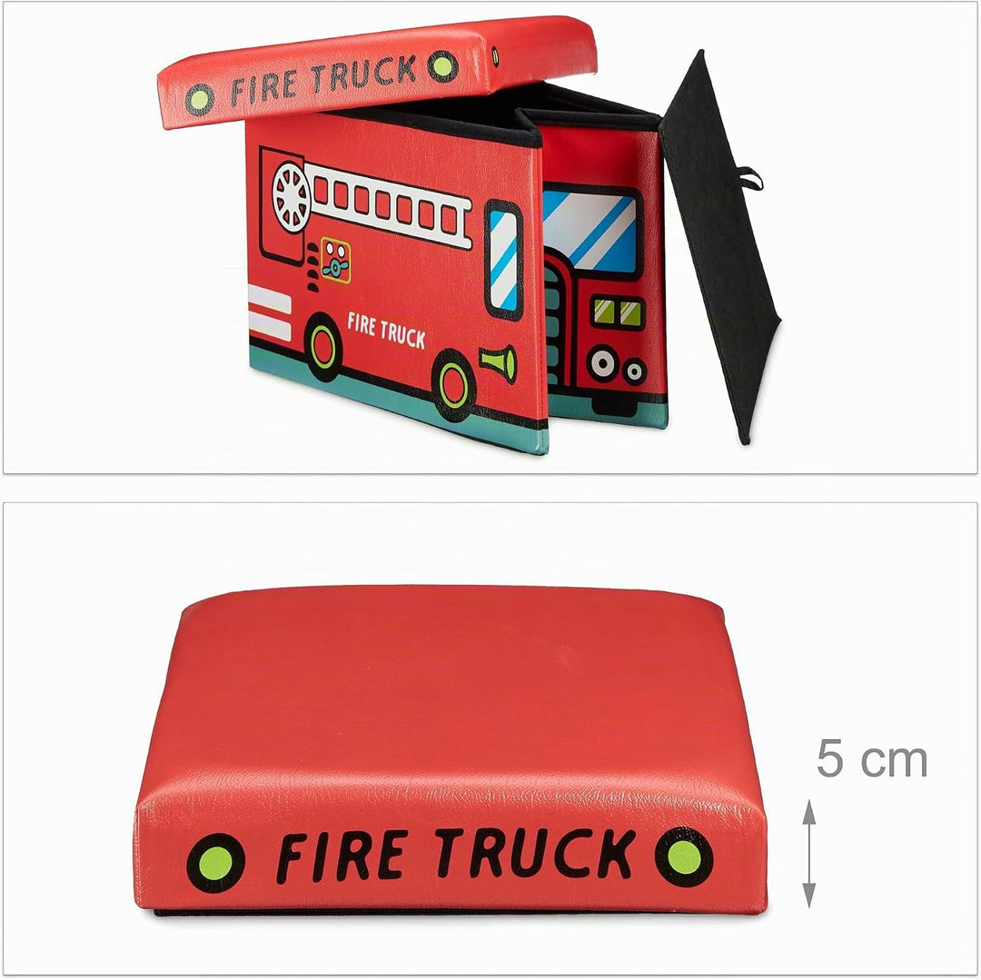 Relaxdays Faltbare Spielzeugkiste Feuerwehr HBT 32 x 48 x 32 cm stabiler Kinder Sitzhocker als Spiel