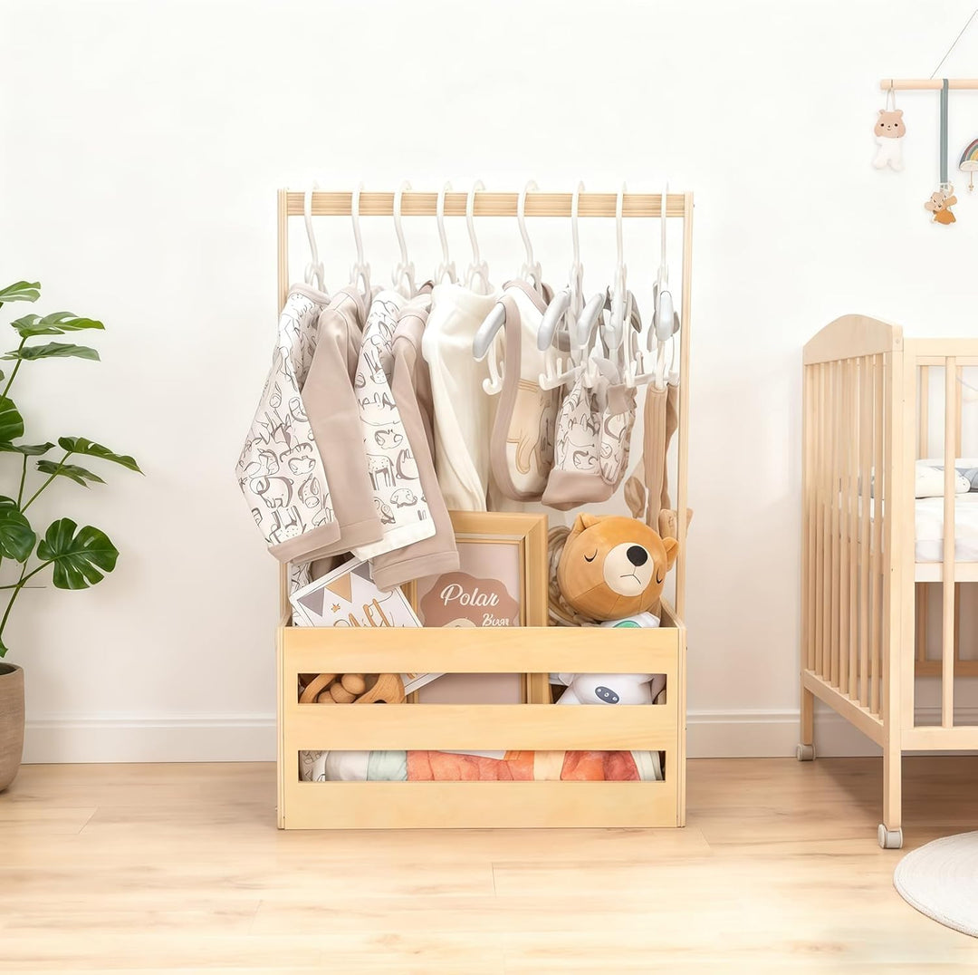 Holz Babyparty Kiste Kleiderschrank mit Griff, Kinder Kleiderbügel Praktische Baby -Aufbewahrungskis