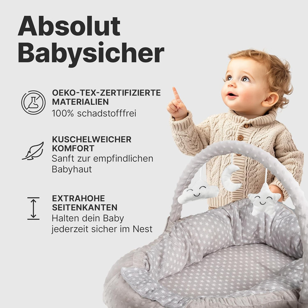 CHILDOO Babynest [inkl. Spielbogen] Nestchen Baby aus Oekotex-zertifizierten Stoffen Babynestchen fü