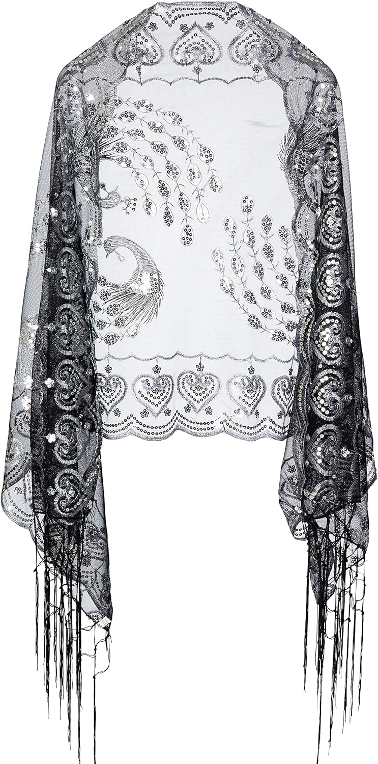 BABEYOND Damen Pashmina-Schal Einheitsgrösse Schwarz/Silberfarben, Einheitsgrösse Schwarz/Silberfarb