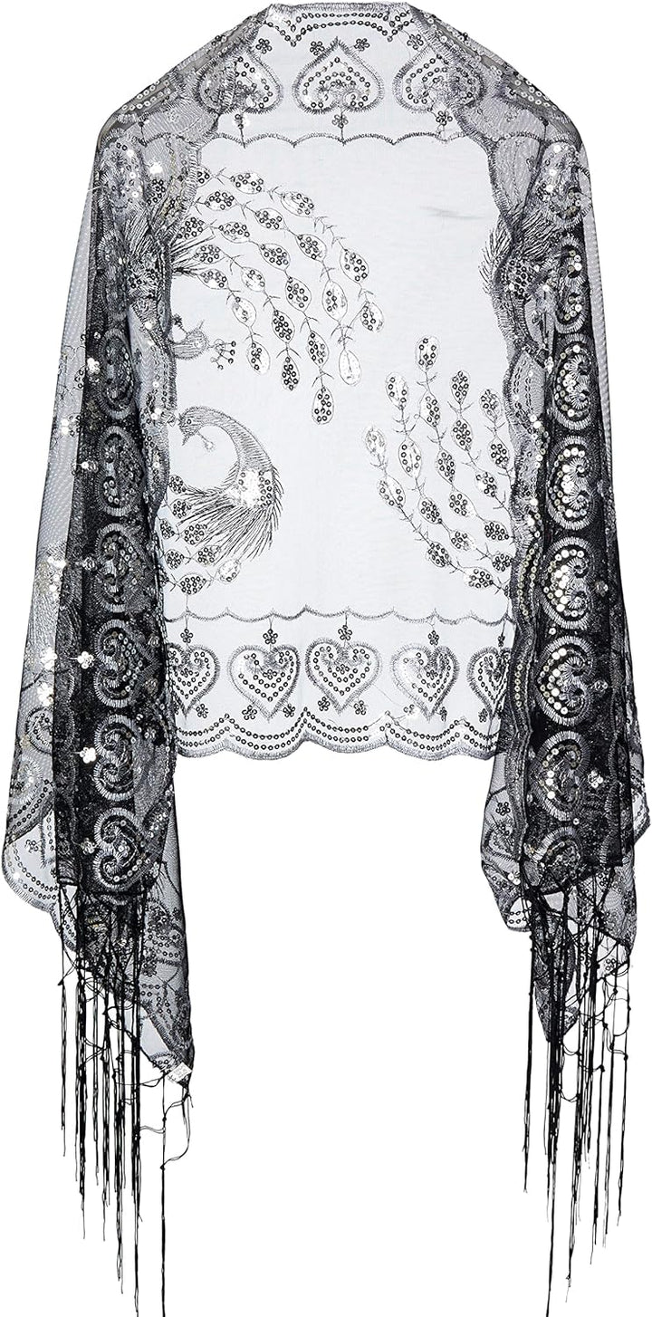 BABEYOND Damen Pashmina-Schal Einheitsgrösse Schwarz/Silberfarben, Einheitsgrösse Schwarz/Silberfarb