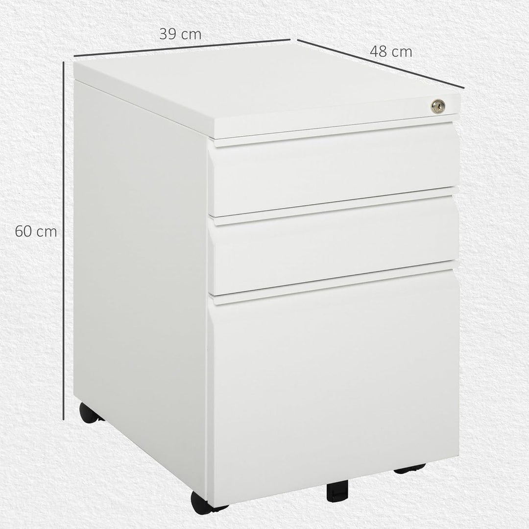 Vinsetto Rollcontainer mit 3 Schubladen Aktenschrank Büroschrank mit Rädern Bürocontainer mit konkav