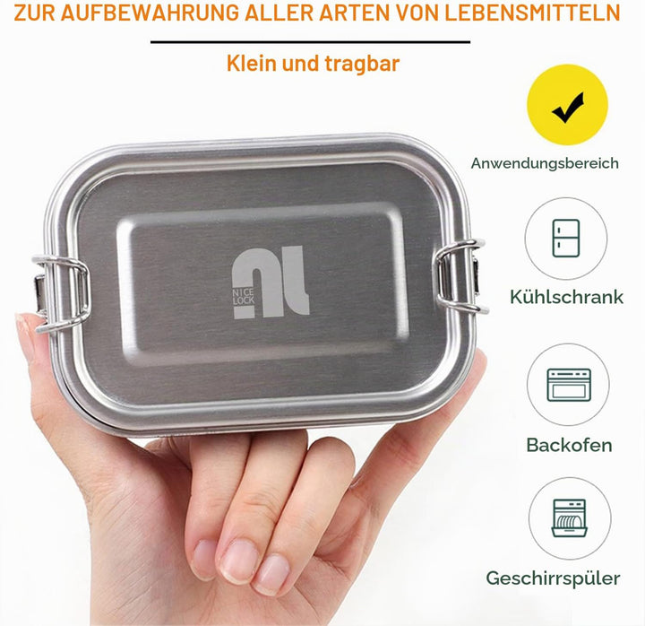 nicelock Kleines Edelstahl-Lebensmittelbehälter-Set | 400ml Wiederverwendbare Lunch-Snack-Boxen aus