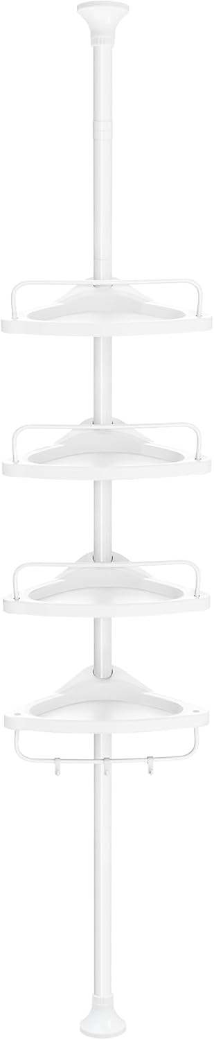 SONGMICS 85-305 cm Duschregal für Badezimmer mit Teleskoprohren und 4 Ablagen BCB001A Weiss/Flyaway