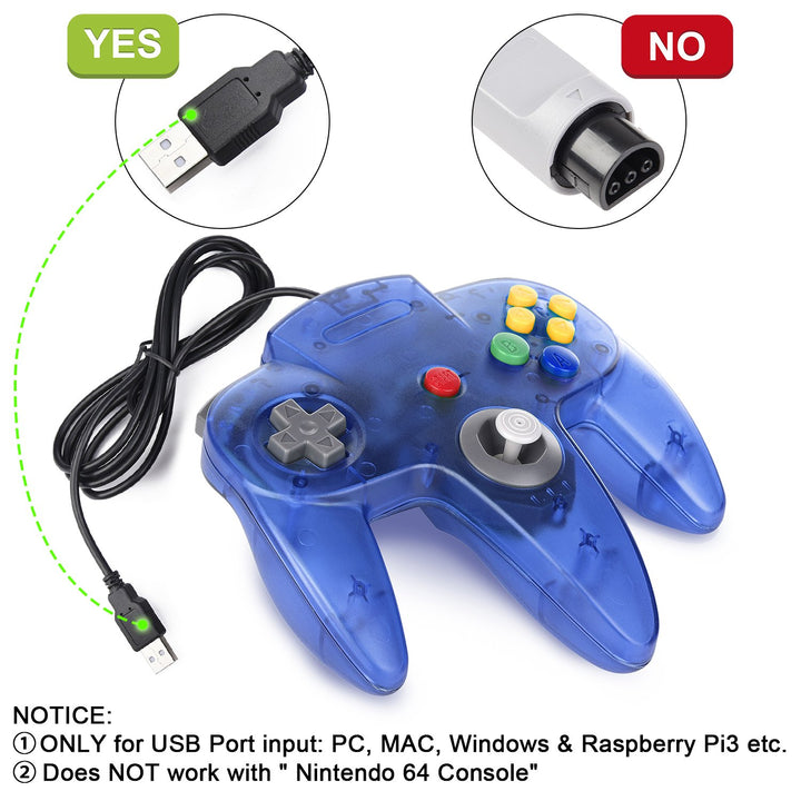 miadore 2X USB N64 64 Controller Plug & Play Joystick Gamepad N64 PC-Controller für Windows PC MAC R