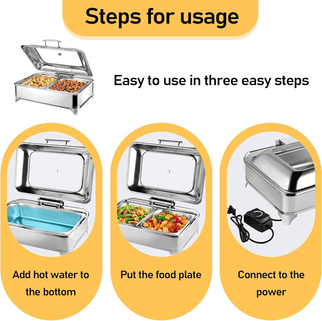 Chafing Dish Elektrisch, 9L Edelstahl Speisewärmer Buffetwärmer mit Sichtbarem Glasdeckel, Professio