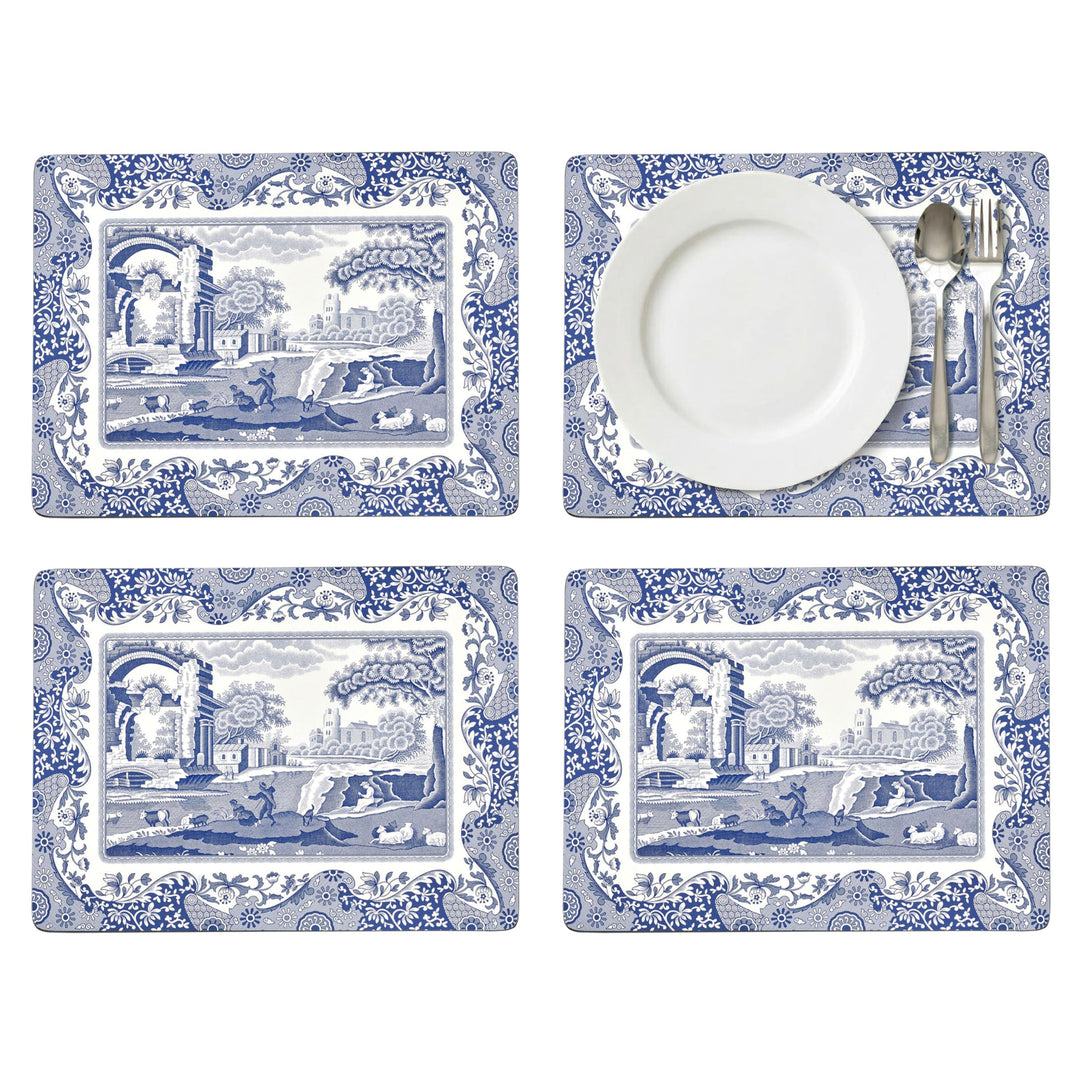 Blue Italian Placemats, Wood, Blue and White, 40.1 x 29 x 0.58 cm
