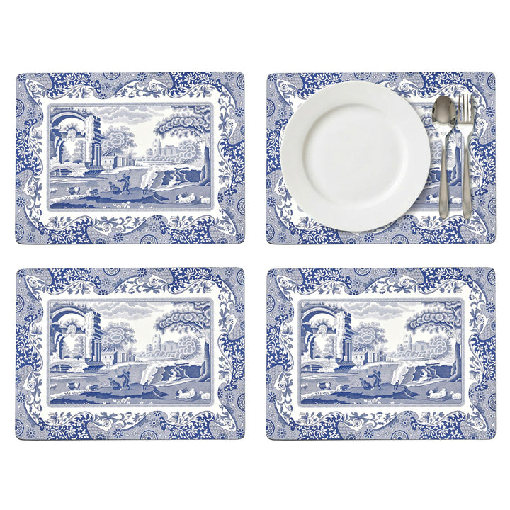 Blue Italian Placemats, Wood, Blue and White, 40.1 x 29 x 0.58 cm