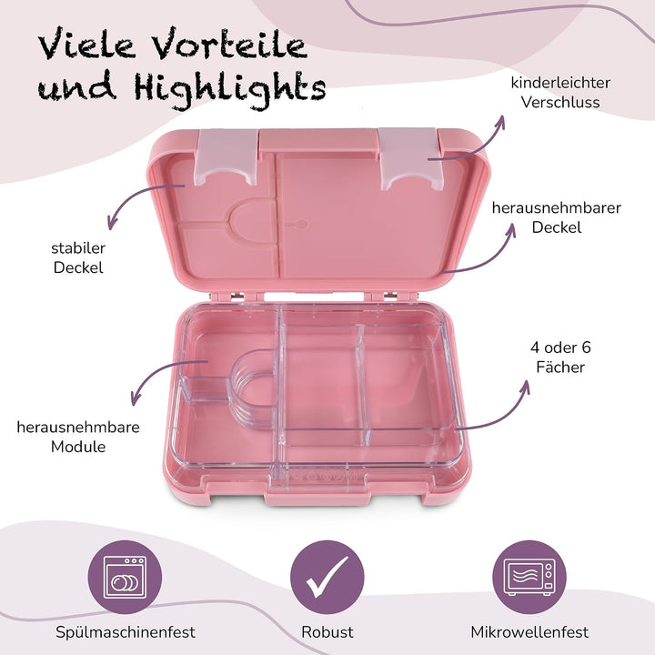 Brotdose Kinder mit Fächern - Bento Box auslaufsicher - robust - BPA Frei Lunchbox - Brotbox für Sch