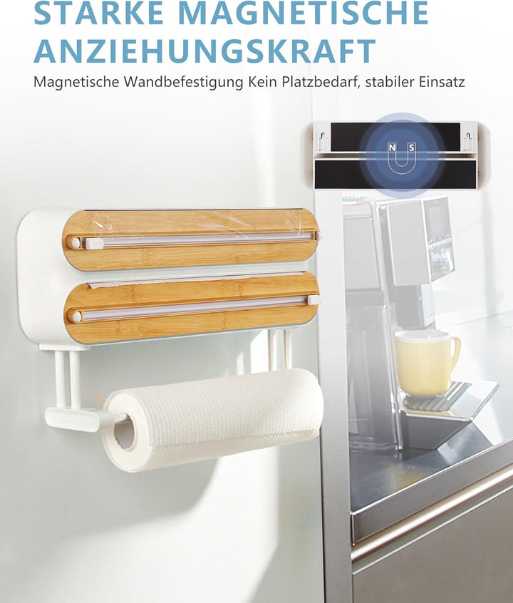 3 in 1 Frischhaltefolienspender mit Cutter, Küchenrollenhalterung mit Küchenrollenhalter, Alufoliens