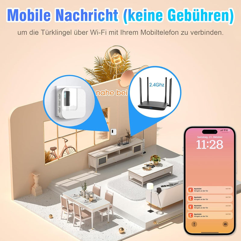 DAYTEE Daytech Katzenklingel/Hundetürklingel Auf Handy, WiFi Tuya Smart Katzenklingel, Berühren Auss