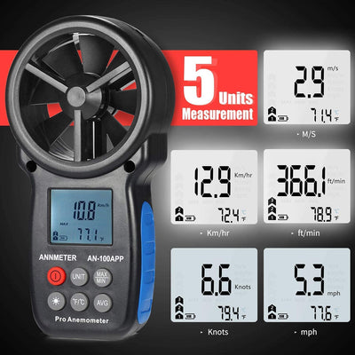 AIOMEST AI-100APP Bluetooth Digital Anemometer, Handgerät, Windgeschwindigkeitsmesser für Luftstromg