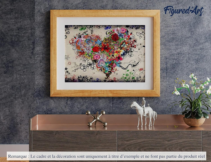 Figured'Art Malen Nach Zahlen Erwachsene Mit Rahmen Blumenherz - Paint by Numbers Basteln DIY Bastel