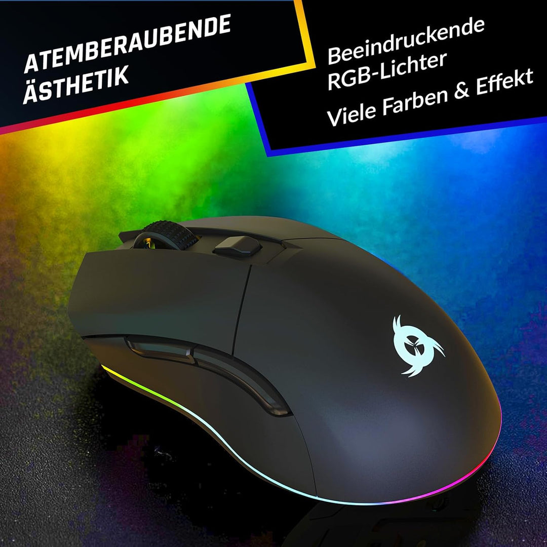 KLIM Blaze Pro Wiederaufladbare kabellose Maus - Neu mit LCD-Display - Gaming Maus mit RGB und Lades