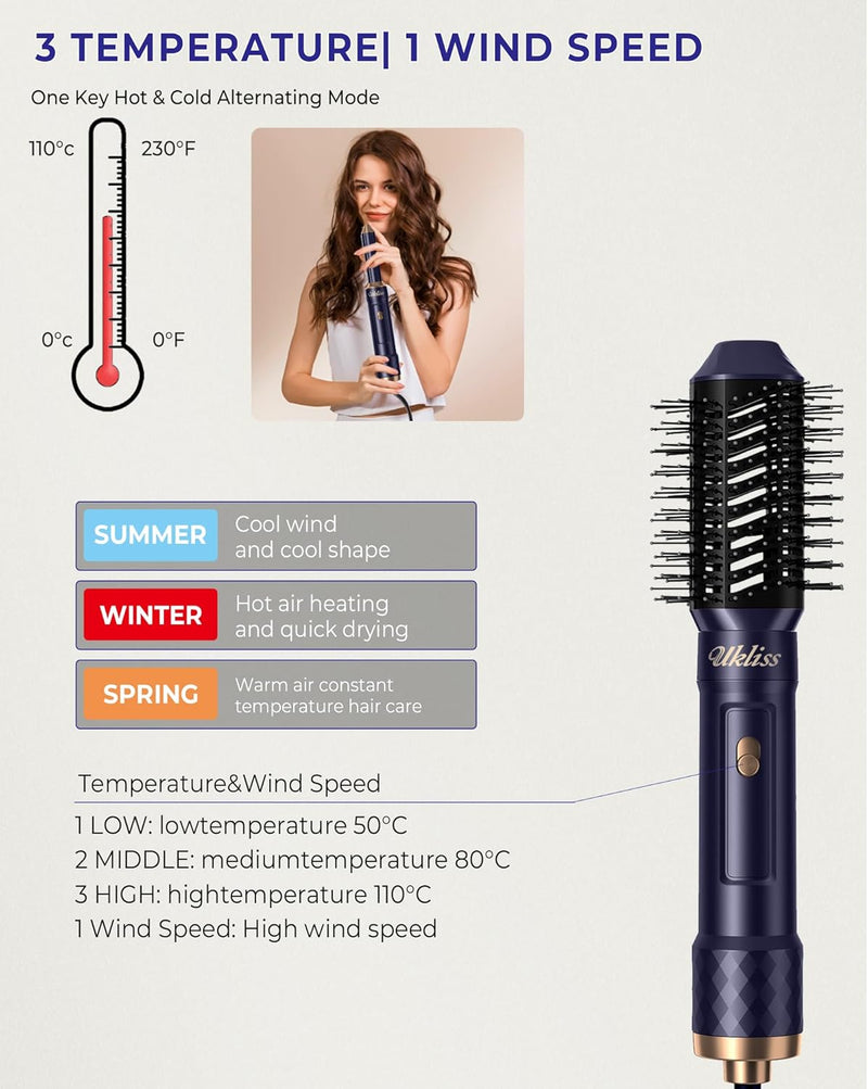 UKLISS Hair Styler Set 6 in 1, Warmluftbürste mit Haartrockner 1000W, Auto Air Wand Haarstyling, Loc