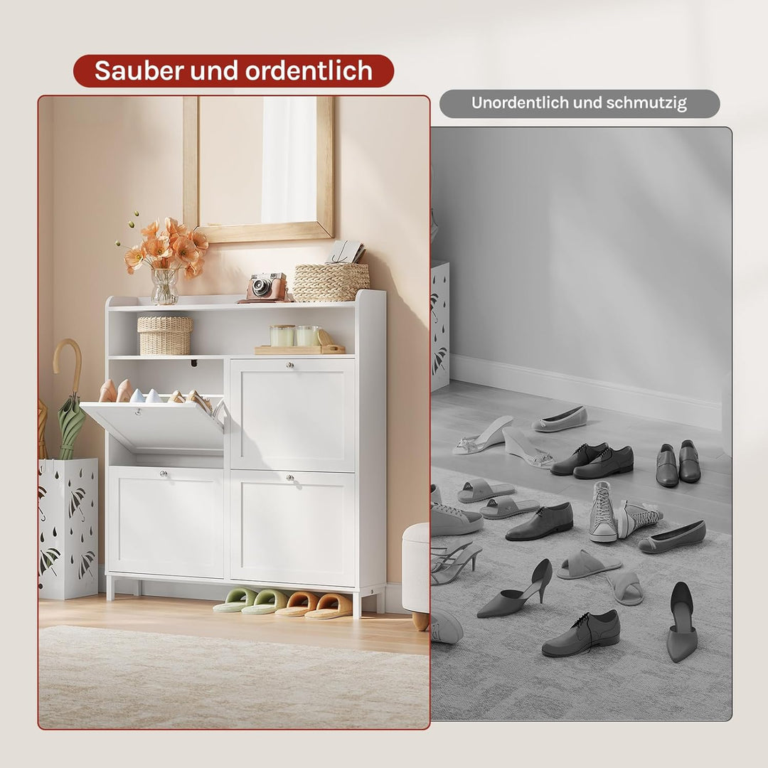 WOLTU Schuhschrank mit 4 Klappen, Schuhregal Schuhkipper schmal, Platzsparend & Robust, für 8-12 Paa
