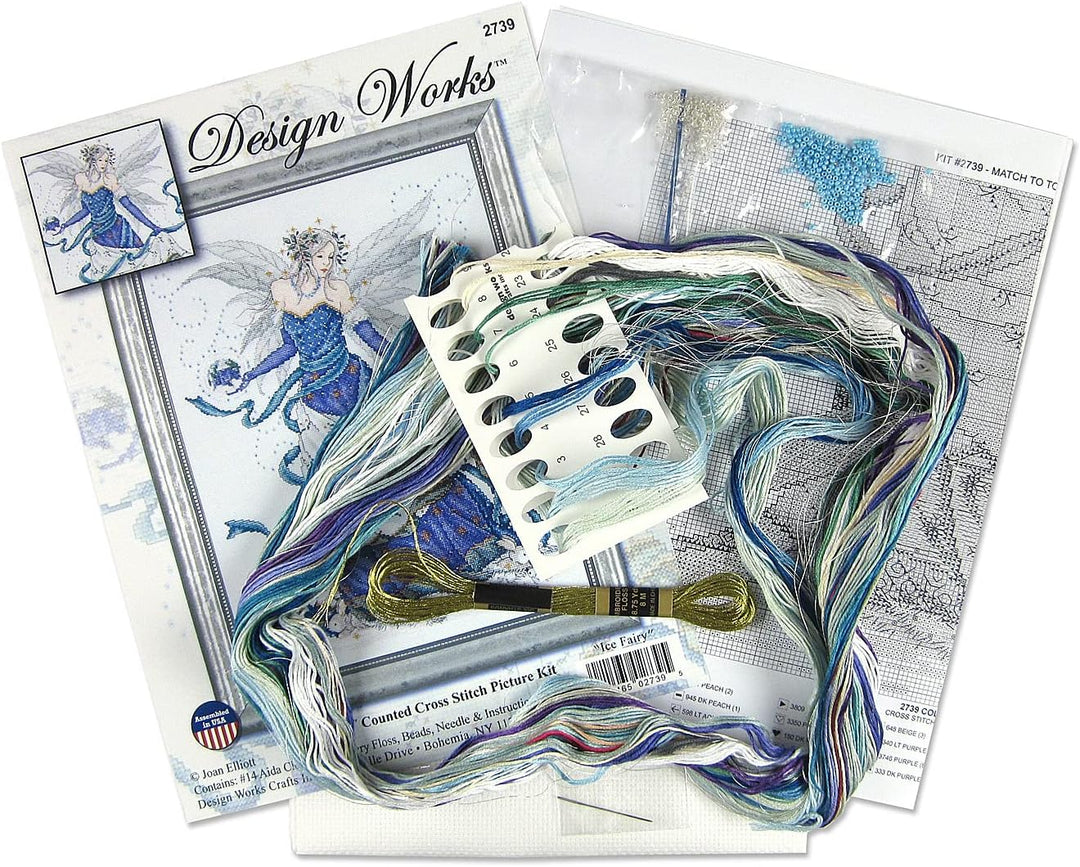 Design Works Crafts Eisfee Kreuzstich-Set nach Zählmuster, Stoff, Blau, Lila, Weiss