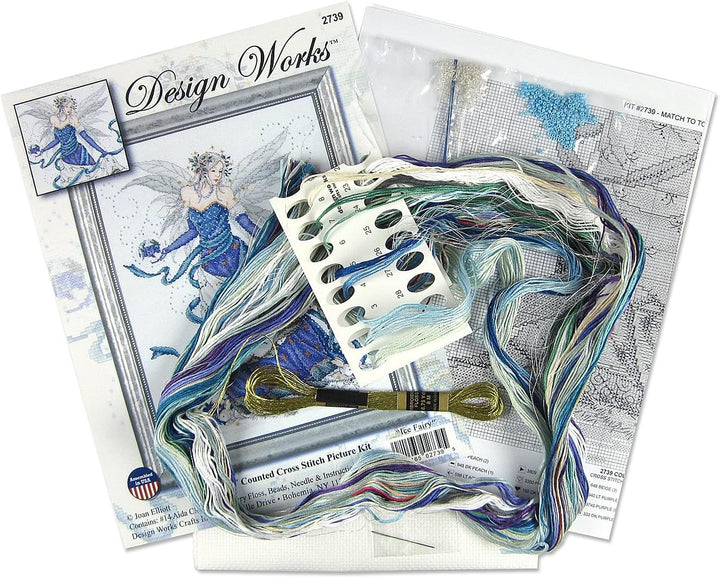 Design Works Crafts Eisfee Kreuzstich-Set nach Zählmuster, Stoff, Blau, Lila, Weiss