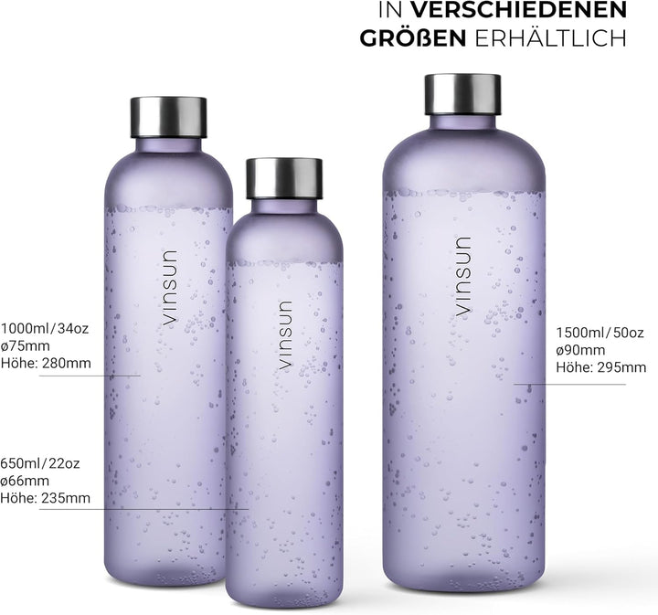 VINSUN Trinkflasche 650ml, 1000ml, 1500ml - auslaufsicher, Kohlensäure geeignet, BPA frei, Tritan -