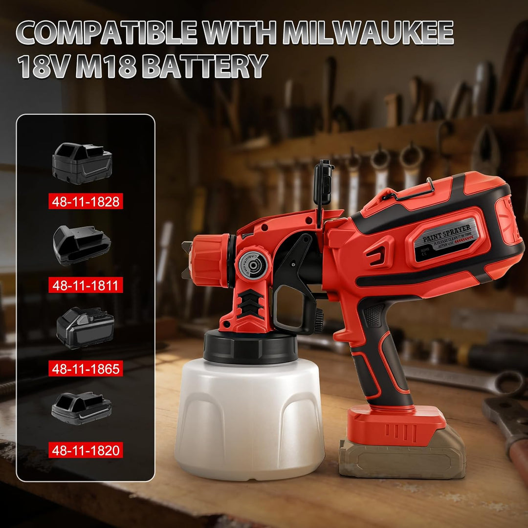 Akku Farbspritzgerät kompatibel mit Milwaukee 18V-Akku (ohne Akku), 200W Elektro Farbsprühsystem mit