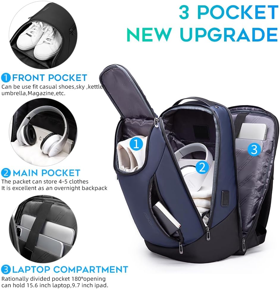 BANGE Business-Smart-Rucksack, wasserdicht, 39,6 cm (15,6 Zoll), Laptop-Rucksack mit USB-Ladeanschlu