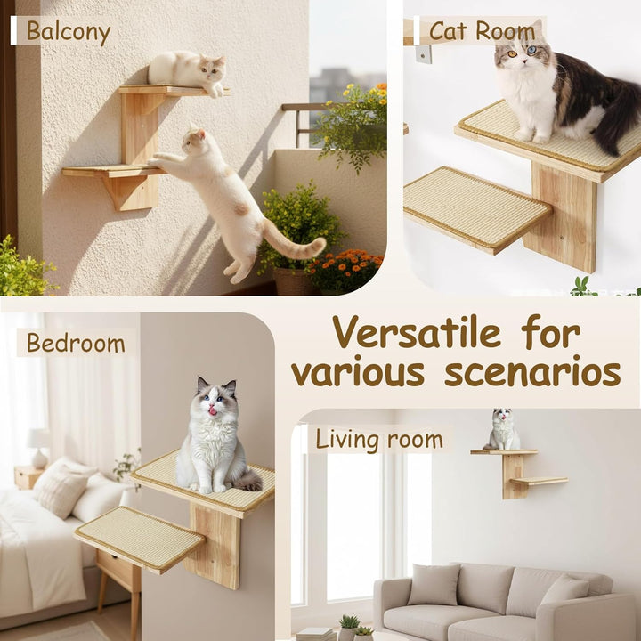 Kletterwand Katze, Katzen Wandelemente, Katzentreppe Wand mit 2 Plattformen und Sisalmatten, Kratzba