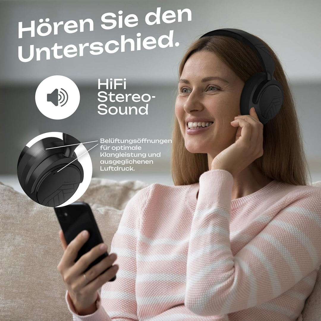PowerLocus Over-Ear Kopfhörer Kabellos Bluetooth, Hybrid Active Noise Cancelling Kopfhörer, 70+ std.