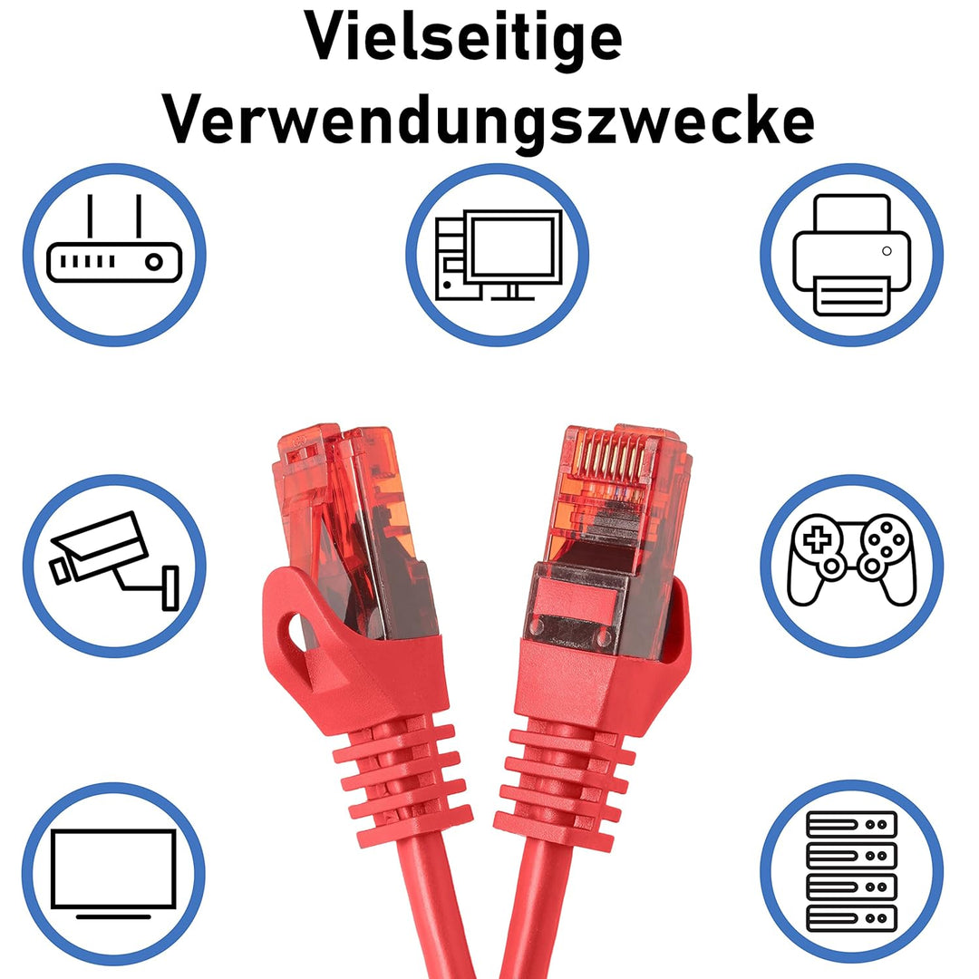 BIGtec - 10 Stück - 15m Gigabit Netzwerkkabel Patchkabel Ethernet LAN DSL Patch Kabel rot (2x RJ-45
