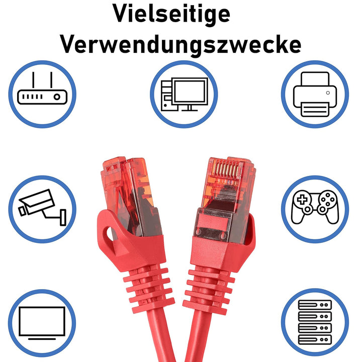 BIGtec - 10 Stück - 25m Gigabit Netzwerkkabel Patchkabel Ethernet LAN DSL Patch Kabel rot (2x RJ-45