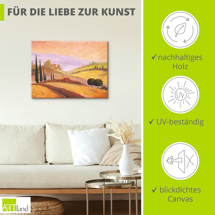 Artland Leinwandbild Wandbild Bild auf Leinwand 80x60 cm Wanddeko Toskana Landschaft Italien Malerei