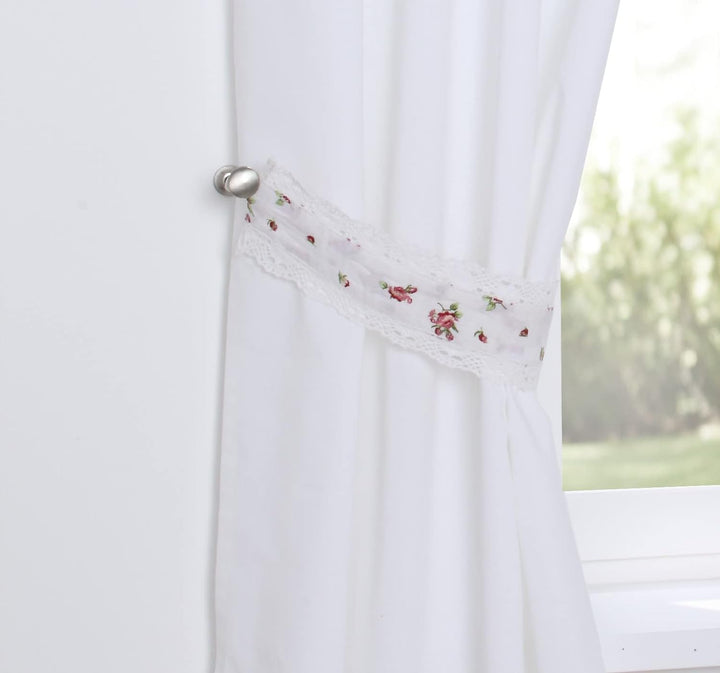 Kutti Vorhang Lavie Gardine Store weiss Blickdicht Landhaus Blumen Häkelspitze, mit Raffhalter, Höhe