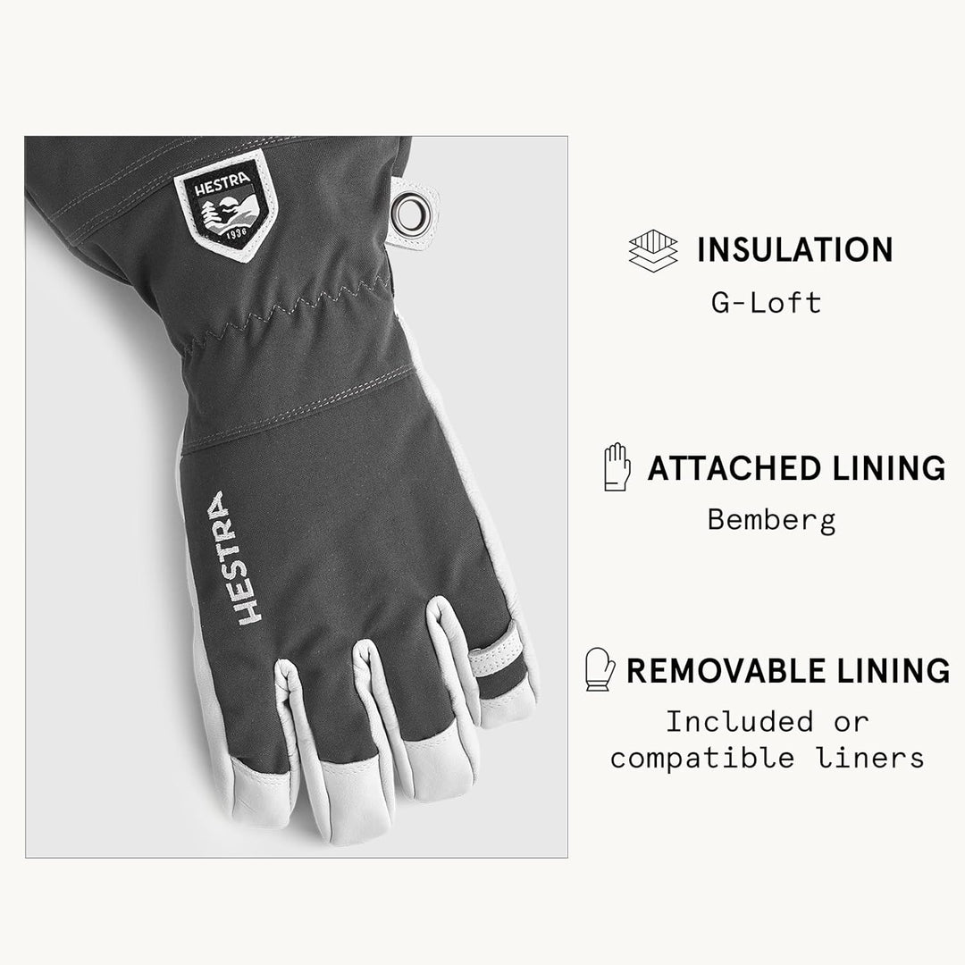 HESTRA Army Leather Heli Skihandschuh - Klassischer 5-Finger-Schneehandschuh zum Skifahren, Snowboar