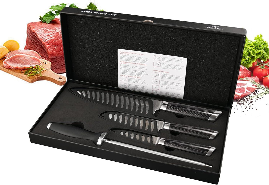 NANFANG BROTHERS Damaszener Messerset mit Premium Box,Japanisches Messerset,Kochmessersets Professio