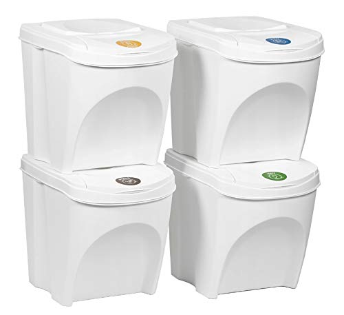 BirnePower Mülleimer Müllbehälter Abfalleimer 100L Set 4 x 25L Mülltrennsystem Behälter Sorti Box mi