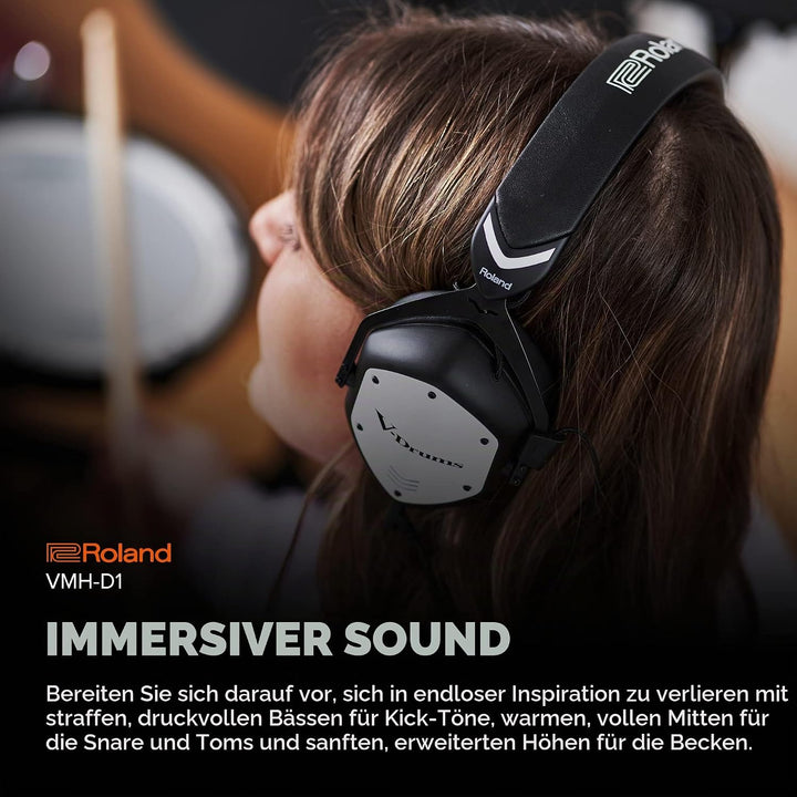 Roland VMH-D1 V-Drums Kopfhörer | Entwickelt von Roland &amp; V-Moda für V-Drums &amp; alle E-Drumkits | Imm