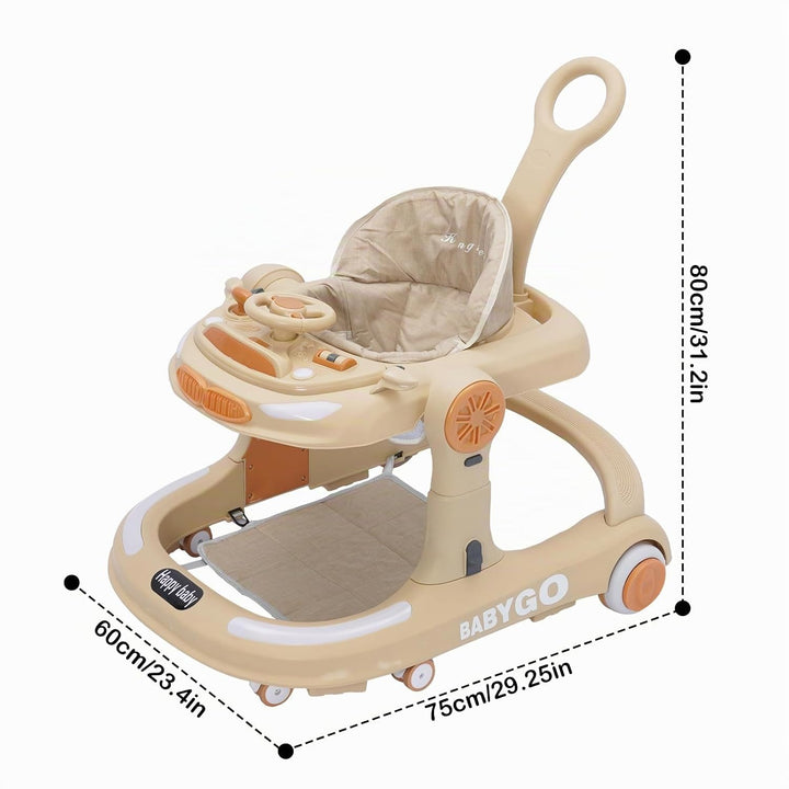 4 in 1 Lauflernhilfe, Baby Walker Höhenverstellbar, Gehhilfe mit Esstablett, Spielcenter, Bodenmatte