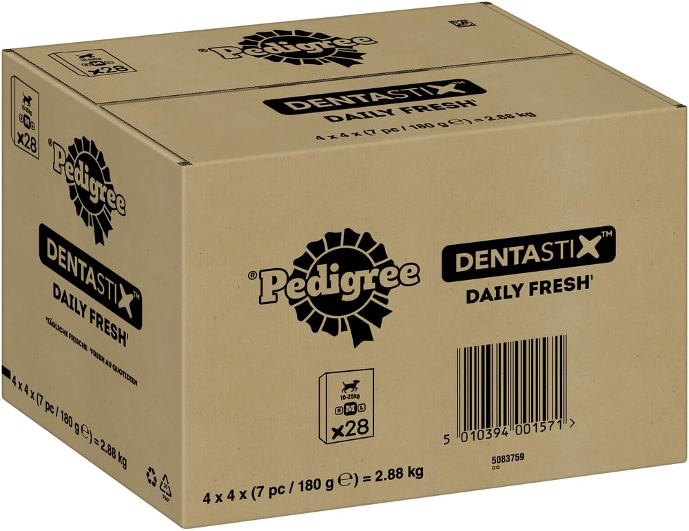 Mars Pedigree DentaStix Daily Fresh Zahnpflegesnack für mittelgrosse Hunde (10–25 kg), 112 Sticks, 4