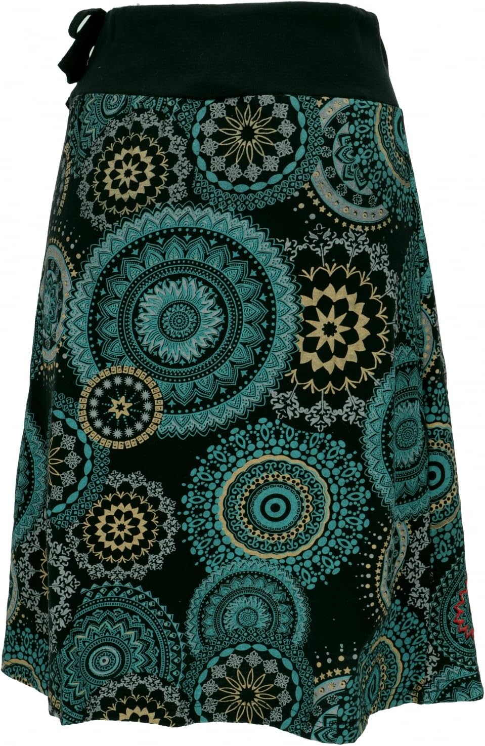 GURU SHOP Bestickter Knielanger Rock, Chic, Retro Mandala - Schwarz, Damen, Baumwolle 38 Petrol, 38