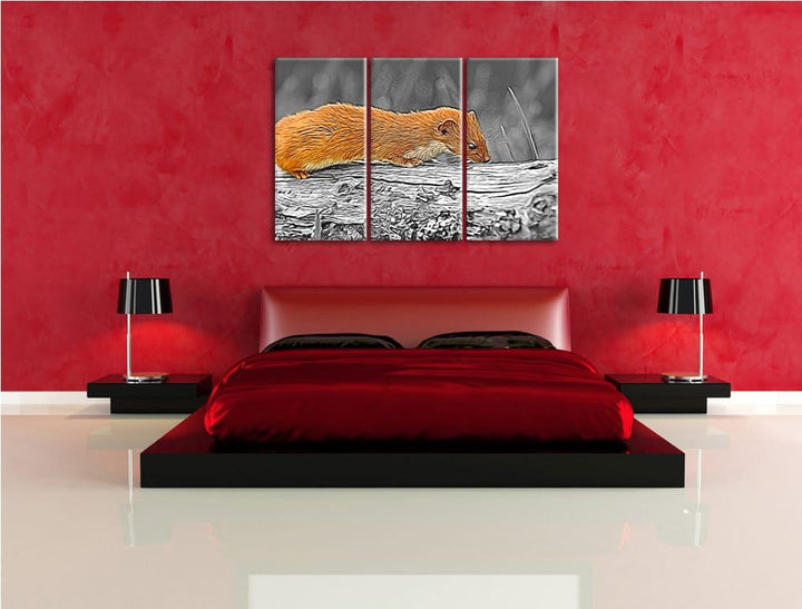 wildes kleines Frettchen schwarz/weiss Deluxe 3-Teiler Leinwandbild 120x80 Bild auf Leinwand, XXL ri
