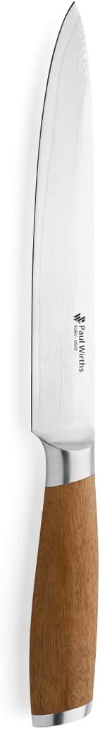 Paul Wirths SURU Tranchiermesser aus Damast- Stahl und Akazienholz Griff, mit 20 cm Klinge, extrem s