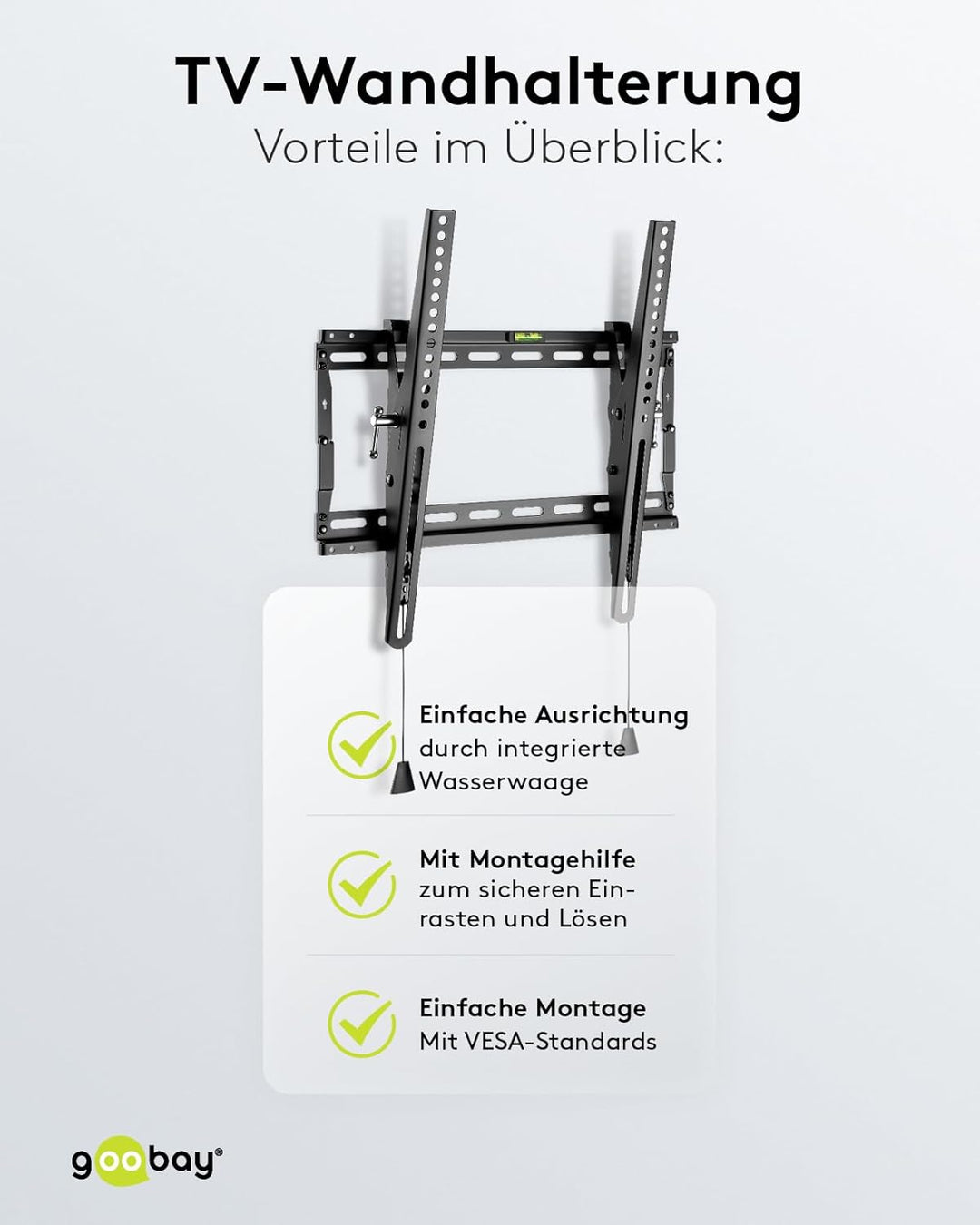 goobay TV-Wandhalterung neigbar 32–55 Zoll, VESA 400x400, bis 70 kg, Click-System – Pro TILT M – 499