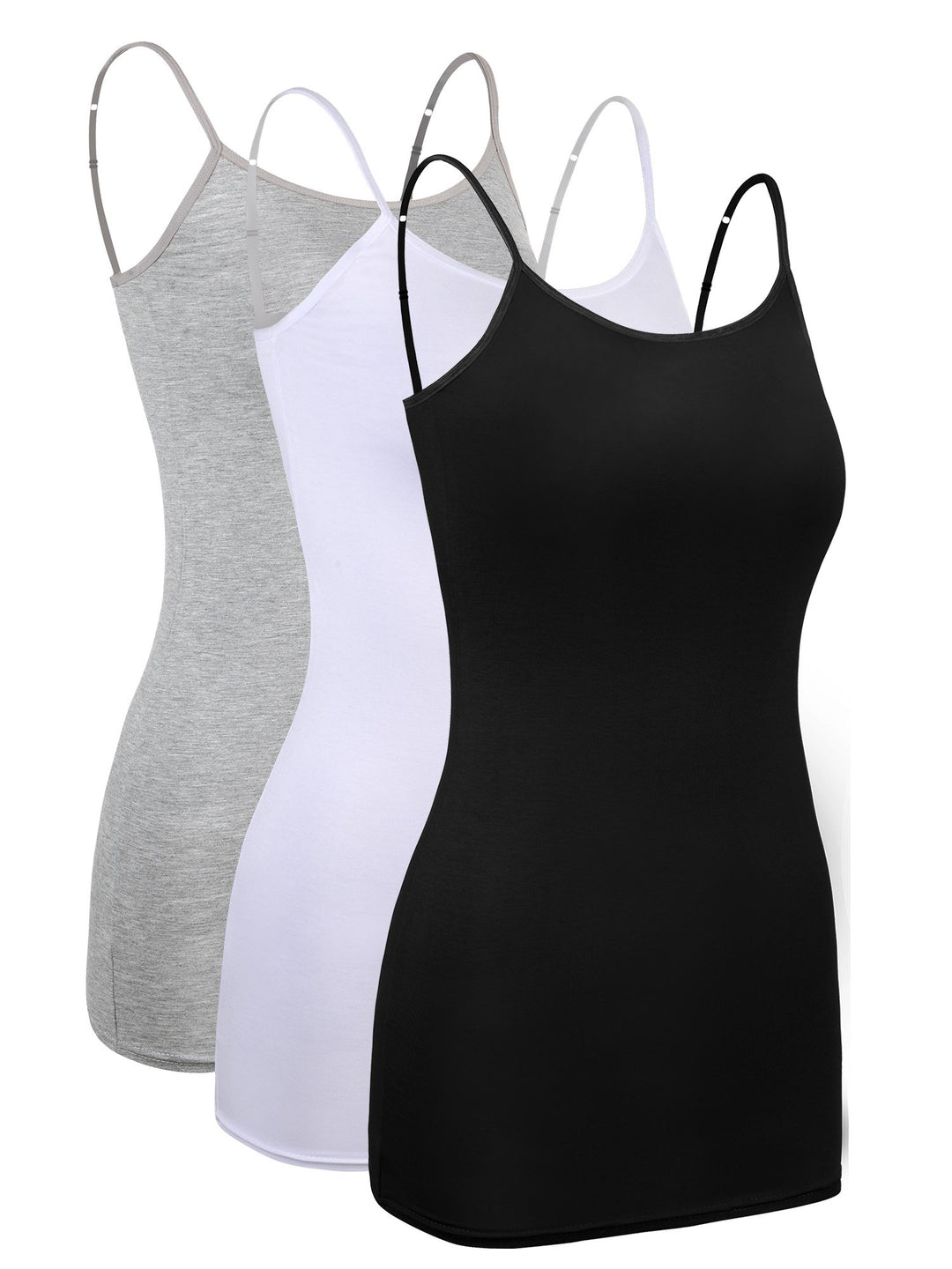 WILLBOND 3 Pieces Women Basic Long Tanks Adjustable Spaghetti Strap Camisole Top Set Von Farben 1 S,