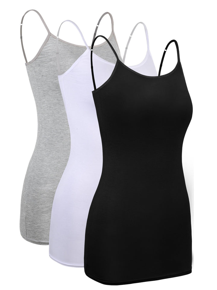 WILLBOND 3 Pieces Women Basic Long Tanks Adjustable Spaghetti Strap Camisole Top Set Von Farben 1 S,