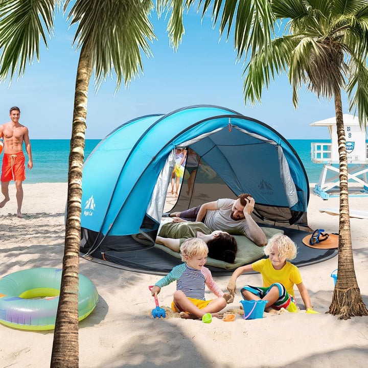 NIght Cat Pop Up Strand Zelt: 3 4 Personen Camping Strandmuschel mit Moskitonetz uv Schutz 50+ Sonne