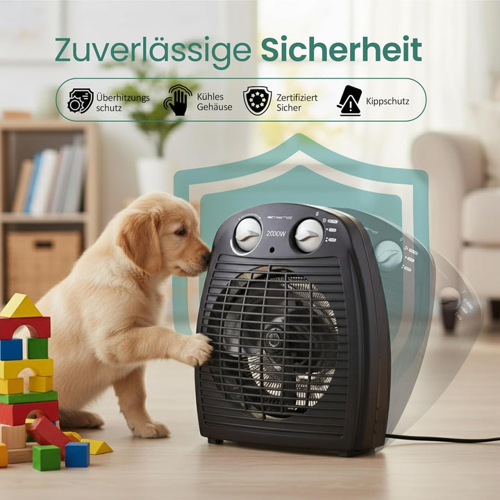 Emerio FH-106737.2, Note 1.5, kleiner kompakter portabler Heizlüfter für 20 m², 2 Heizleistungen + V